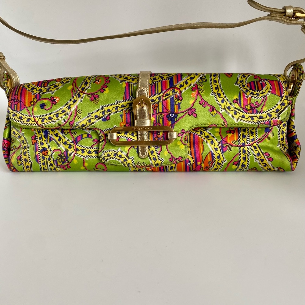 Jimmy Choo Silk Multi-Color Small Shoulder Bag With Leather Strap